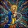 Spiritual Art Collectors' Stained Glass Virgin Mary Jesus Sapphire Gold Teal Cosmic Mosaic Stained Glass Suncatcher - 7