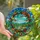 Nature Lovers' Radiant Tiffany Stained Glass Butterfly Wreath Mosaic Blue Sky Orange Yellow Green Pink Jewel Tones Stained Glass Suncatcher - 1