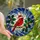 Holiday Art Lovers' Tiffany Style Stained Glass Cardinal with Santa Hat, Crimson Blue Cream Intricate Geometric Mosaic Stained Glass Suncatcher - YmvUICRhBV