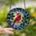 Holiday Art Lovers' Tiffany Style Stained Glass Cardinal with Santa Hat, Crimson Blue Cream Intricate Geometric Mosaic Stained Glass Suncatcher - bV4v-08VXs