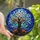 Halloween Mystics' Tiffany Style Gnarled Tree, Luminous Blue Canopy, Glowing Jack-O-Lanterns, Celestial Mosaic Stained Glass Suncatcher - 1