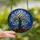 Halloween Mystics' Tiffany Style Gnarled Tree, Luminous Blue Canopy, Glowing Jack-O-Lanterns, Celestial Mosaic Stained Glass Suncatcher - 2