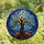 Halloween Mystics' Tiffany Style Gnarled Tree, Luminous Blue Canopy, Glowing Jack-O-Lanterns, Celestial Mosaic Stained Glass Suncatcher - 4