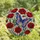 Nature Lovers' Iridescent Butterfly Stained Glass Art with Red Poppies & Mosaic Background Stained Glass Suncatcher - 9IPzDNCTJT