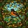 Stained Glass Art Admirers' Vibrant Orange Oriole Bird Tiffany Style Ruby Red Berries Golden Leaves Sky Blue Foliage Mosaic Stained Glass Suncatcher - 7