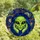 Sci-Fi Art Fans' Tiffany Glass Alien Head Vibrant Lime Green Deep Blue Cosmic Nebula Design Stained Glass Suncatcher - 4