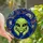 Sci-Fi Art Fans' Tiffany Glass Alien Head Vibrant Lime Green Deep Blue Cosmic Nebula Design Stained Glass Suncatcher - 1