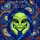 Sci-Fi Art Fans' Tiffany Glass Alien Head Vibrant Lime Green Deep Blue Cosmic Nebula Design Stained Glass Suncatcher - 7