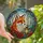 Art Lovers' Tiffany Stained Glass Fox Winter Forest Poinsettia Amber Red Jewel Tone Design Stained Glass Suncatcher - 1