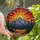 Nature Lovers' Dramatic Stained Glass Mountain Sunset Luminous Moon Jagged Peaks Evergreen Forest Fiery Tones Stained Glass Suncatcher - 1