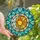 Art Lovers' Glowing Orange Teal Blue Yellow Sun Moon Stained Glass Mosaic Pattern Stained Glass Suncatcher - 1
