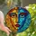Art Lovers' Tiffany Style Stained Glass Cubist Face Vibrant Yellow Blue Orange Ruby Mosaic Art Stained Glass Suncatcher - 1