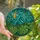 Art Lovers' Tiffany Style Stained Glass Teal Mountain Peak Orange Moon Monstera Botanical Mosaic Stained Glass Suncatcher - 1