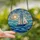 Ocean Lovers' Tiffany Stained Glass Sailboat Seascape Mosaic, Deep Blue Ocean Waves, Orange Sun, Pink Sky Hues Stained Glass Suncatcher - 2