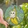 Whimsical Art Lovers' Stained Glass Chubby Cat Banana Tiffany Style Blue Yellow Green Mosaic Stained Glass Suncatcher - 1