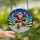Unique Holiday Enthusiasts' Bold Red Green Blue Stained Glass Skater Santa Mosaic Stained Glass Suncatcher - OaK00dAMZp