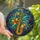 Music Lovers' Tiffany Style Stained Glass Mosaic Saxophone, Gold Amber Emerald Ruby Jewel Tones, Lily Flowers & Abstract Musical Notes Stained Glass Suncatcher - 1