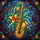 Music Lovers' Tiffany Style Stained Glass Mosaic Saxophone, Gold Amber Emerald Ruby Jewel Tones, Lily Flowers & Abstract Musical Notes Stained Glass Suncatcher - 7