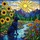 Dog Lovers' Tiffany Stained Glass Black Dog Sunflowers Mountain River Mosaic Design Stained Glass Suncatcher - 7