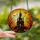 Gothic Art Fans' Fiery Stained Glass Haunted Castle Full Moon Jack-o'-Lantern Orange Yellow Black Mosaic Stained Glass Suncatcher - 2