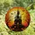 Gothic Art Fans' Fiery Stained Glass Haunted Castle Full Moon Jack-o'-Lantern Orange Yellow Black Mosaic Stained Glass Suncatcher - 4