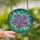 Art Admirers' Glowing Purple Flowers Mint Leaves Iridescent Teal Aqua Stained Glass Mosaic Stained Glass Suncatcher - uI-7ksjtC0
