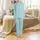 Her Personalized Name Aqua Blue Script & Leaf Pattern Matte Hardcover 5.75"x8" Lined Journal Satin Pajamas Set - 2