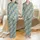 Pet Lovers' Expressive Grey Cat Yellow Eye & Golden Retriever Dog Face Teal Pattern with Subtle Leaf & Paw Prints Satin Pajamas Set Satin Pajamas Set - 1