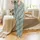 Pet Lovers' Expressive Grey Cat Yellow Eye & Golden Retriever Dog Face Teal Pattern with Subtle Leaf & Paw Prints Satin Pajamas Set Satin Pajamas Set - 2