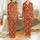 Bridesmaids' & Bridal Elegant Burnt Orange White Golden Champagne Flutes Pattern Satin Pajamas Set Satin Pajamas Set - 1