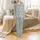 Nursing Moms' Muted Blue-Grey Soft Beige Cream Taupe Delicate Organic Botanical Pattern Satin Pajamas Set Satin Pajamas Set - 2