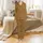 Women's Vintage Chinese Toile Forest Silk Blend Loungewear Pajamas: Sepia & Gold Satin Pajamas Set - 2