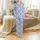 Bridesmaid Custom Monogram Periwinkle Rose Peony Floral Satin Sleep Set Satin Pajamas Set - ODH35TMF-M