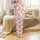 Cozy Comfort Lover's Pastel Pink Crocheted Monkey & Star Pattern Soft Sleep Set Satin Pajamas Set - 2