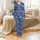 Family & Friends Indigo Block Print Floral Cotton Sleepwear Ensemble - Hand-Drawn Botanical Pattern Satin Pajamas Set - 2