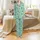 Women's Cute Bat Moon Pajamas Set: Mint Green Night Sky Graphic Print - Relaxed Polyester Spandex Loungewear Satin Pajamas Set - 2