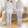 Bridesmaid Long Sleeve Loungewear Set: Hand-Painted Rosa Floral Satin Design - Blush Pink & Lavender Satin Pajamas Set - 1