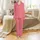 Women's Handmade Indian Cotton Nightwear Set: Vibrant Hot Pink Orange Geometric Stripe Satin Pajamas Set - 2