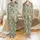 Christian Christmas Satin Pajamas: Sage Green Nativity Scene Folk Art Pattern Satin Pajamas Set - 1