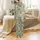 Christian Christmas Satin Pajamas: Sage Green Nativity Scene Folk Art Pattern Satin Pajamas Set - 3