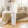 Elegant Women's Delicate Flowing Cloud Design: Subtle Beige Off-White Satin Pajamas Set - 2