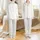 Elegant Women's Delicate Flowing Cloud Design: Subtle Beige Off-White Satin Pajamas Set - 1