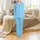 Women's Relaxed Fit Pajamas: Sky Blue Cloud Ripple Print - Snap Sleeve Cotton Bamboo Set Satin Pajamas Set - 2