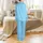 Women's Relaxed Fit Pajamas: Sky Blue Cloud Ripple Print - Snap Sleeve Cotton Bamboo Set Satin Pajamas Set - 3