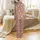 Japanese Art Lover: Terracotta-Rose Seigaiha Wave, Sakura & Crane All-Over Print Satin Pajamas Set - 3