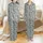 Breastfeeding Merino Wool Sleep Gown: Pampas Grass Muted Grey-Blue Organic Print Satin Pajamas Set - 1