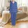 Art Deco Enthusiasts' Rich Royal Blue Elegant Abstract Geometric Seamless Pattern with White Fan Arch Motifs Satin Pajamas Set - 2