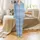 Women's Beginner Pale Blue Tartan Plaid Pajama Pants Sewing Pattern Satin Pajamas Set - 2