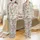 Dog Lover's Whimsical Tropical Party Art: Retro Greyhounds & Flamingos - Muted Greige Design Satin Pajamas Set - 1