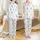 Adorable Chenille Bunny Pattern: Sky Blue & Pink Stylized Rabbit Seamless Print Satin Pajamas Set - 1